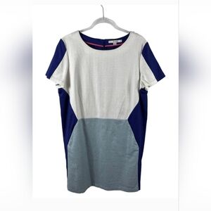 Boden Pippa Colorblock Textured Shift Dress Size 16R Blue White WH988 Pockets
